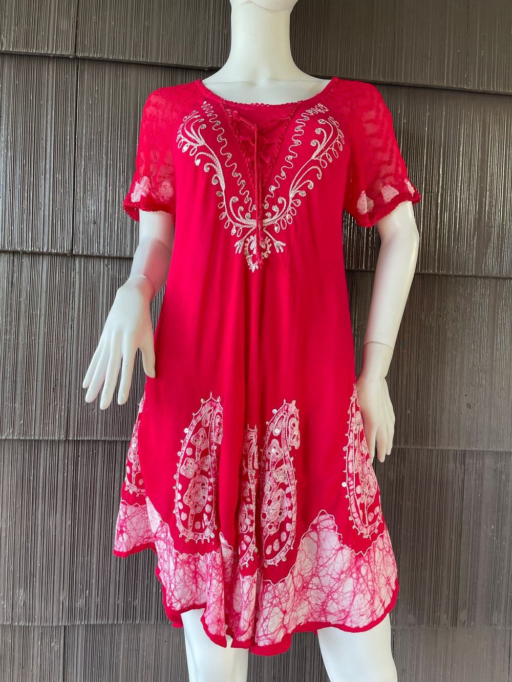 🔥Jackpot Bohemian Sequin Embroidered Tie Dye Hi Low Mini Dress Cottage Hippie